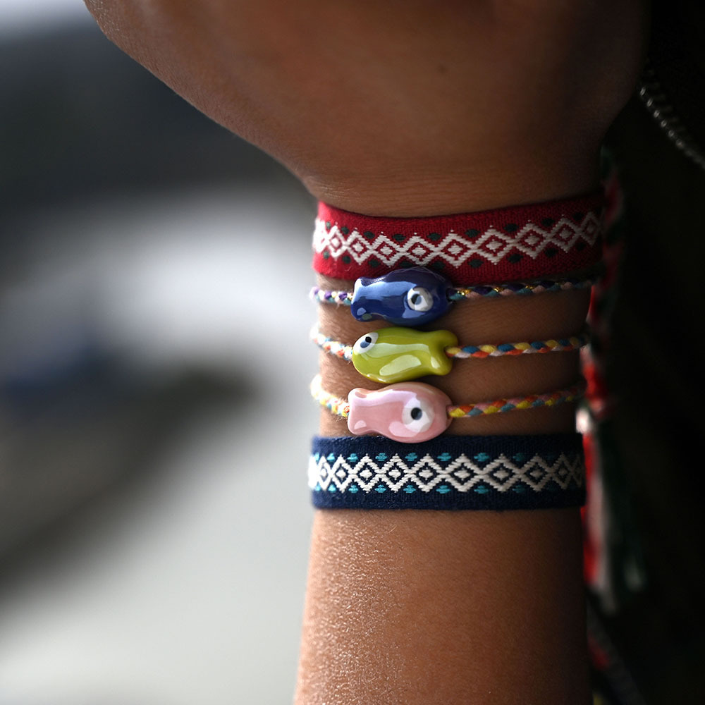 Ceramic Fish Bracelet Handwoven Cord Tibetan Braiding